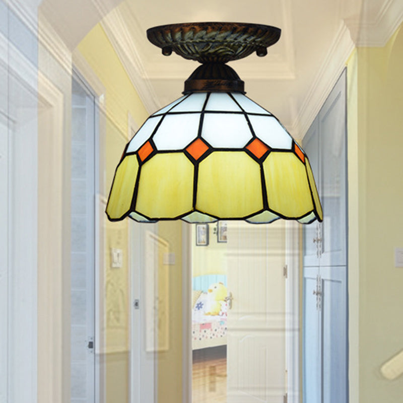 Floral Small Ceiling Mount Lamp Mediterranean Cut Glass 1 Head Semi Flush Mount Lighting for Foyer Clearhalo 'Ceiling Lights' 'Close To Ceiling Lights' 'Close to ceiling' 'Glass shade' 'Glass' 'Semi-flushmount' 'Tiffany close to ceiling' 'Tiffany' Lighting' 2556586