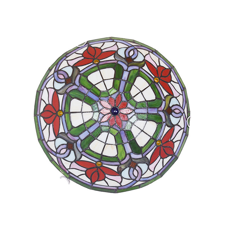 Red Flower Round Flush Mount Tiffany Stained Art Glass Ceiling Light for Bedroom Clearhalo 'Ceiling Lights' 'Close To Ceiling Lights' 'Close to ceiling' 'Flush mount' Lighting' 2556600
