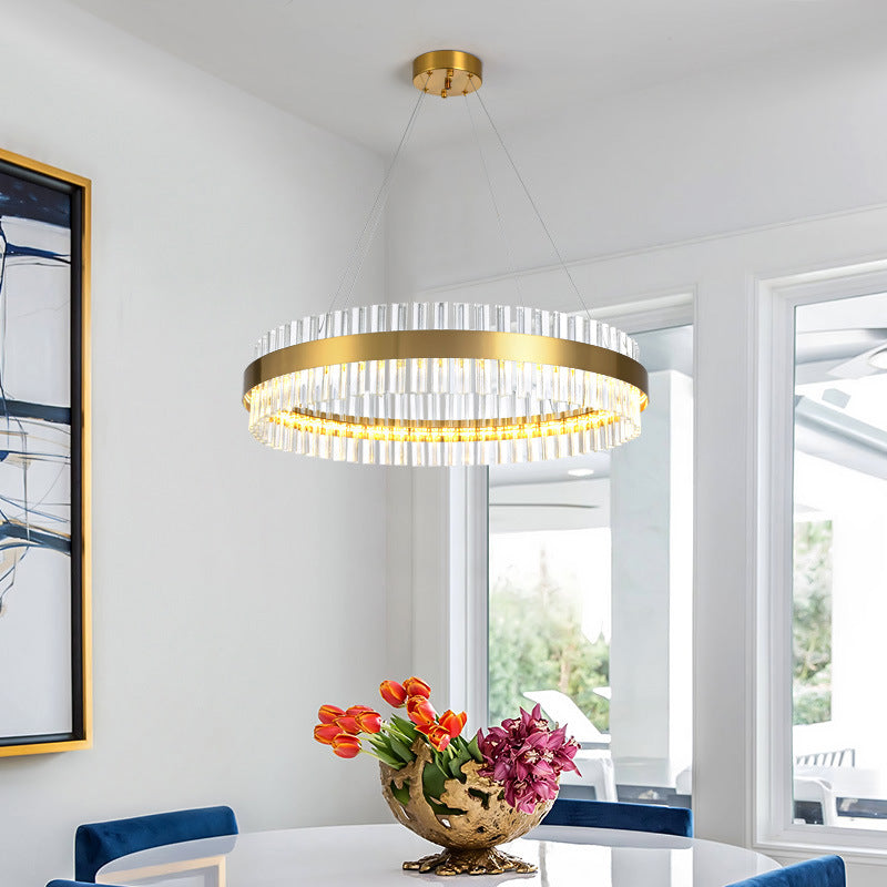 Circular Chandelier Light Postmodern Crystal Rod Gold LED Hanging Ceiling  Light, 16/19.5/23.5 Wide - Clearhalo