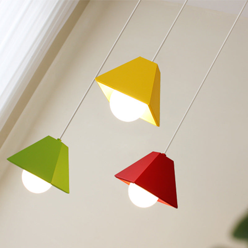 Orange/Green Pyramid Shade Ceiling Fixture Contemporary Metallic 1 Bulb Bedroom Pendant Lighting Clearhalo 'Ceiling Lights' 'Modern Pendants' 'Modern' 'Pendant Lights' 'Pendants' Lighting' 25613
