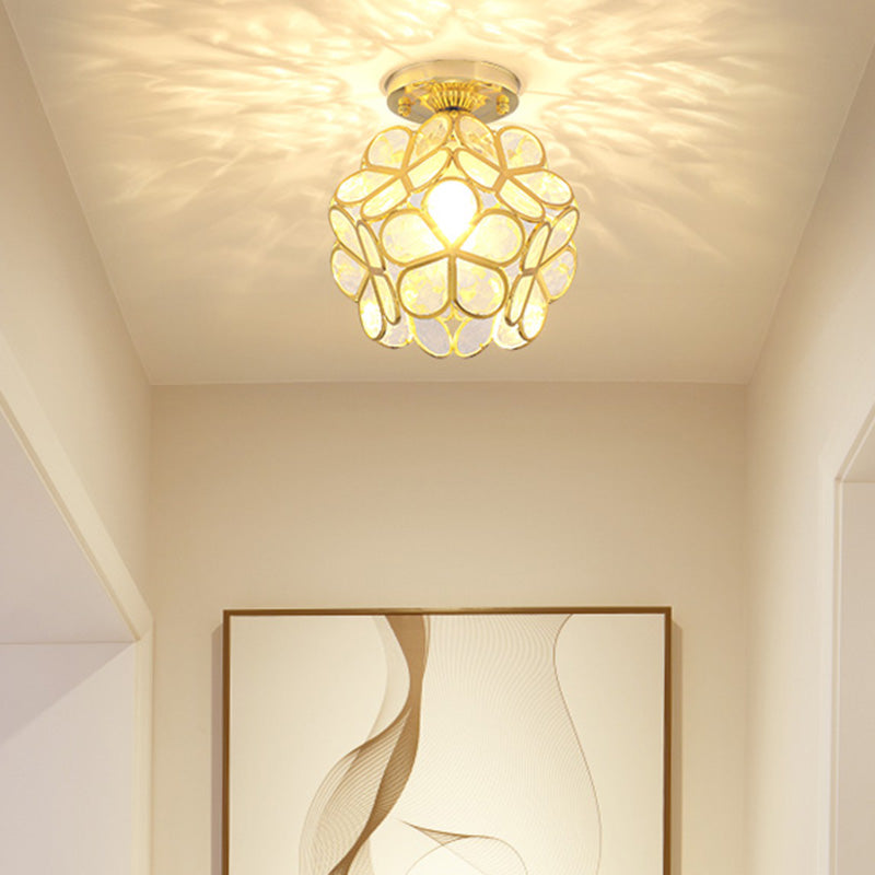 Petal Shape Polyhedron Ceiling Light Antique Colonial Style Flush-mount Lamp in Gold Clearhalo 'Ceiling Lights' 'Close To Ceiling Lights' 'Close to ceiling' 'Semi-flushmount' Lighting' 2562486