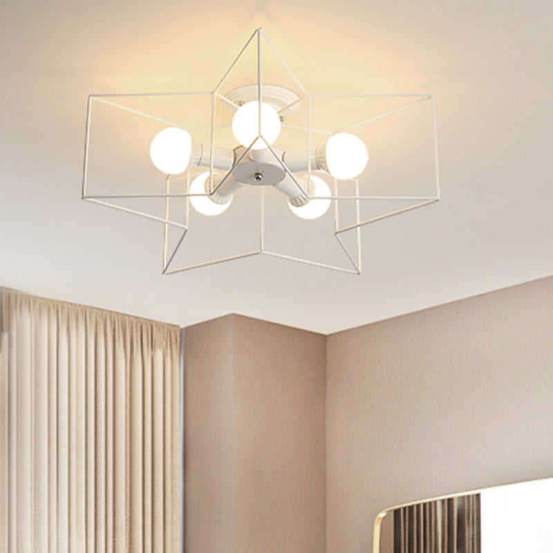 5 Bulbs Industrial Style Ceiling Light Flush Mount Dining Room Lighting Fixture with Iron Frame Lampshade Clearhalo 'Ceiling Lights' 'Close To Ceiling Lights' 'Close to ceiling' 'Semi-flushmount' Lighting' 2562518