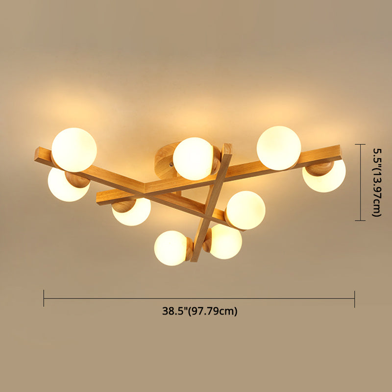 Wooden Crossed Lines Flush Mount Light Multi-bulbs Modern Wood Ceiling Light Fixture for Bedroom Clearhalo 'Ceiling Lights' 'Close To Ceiling Lights' 'Close to ceiling' 'Semi-flushmount' Lighting' 2562558
