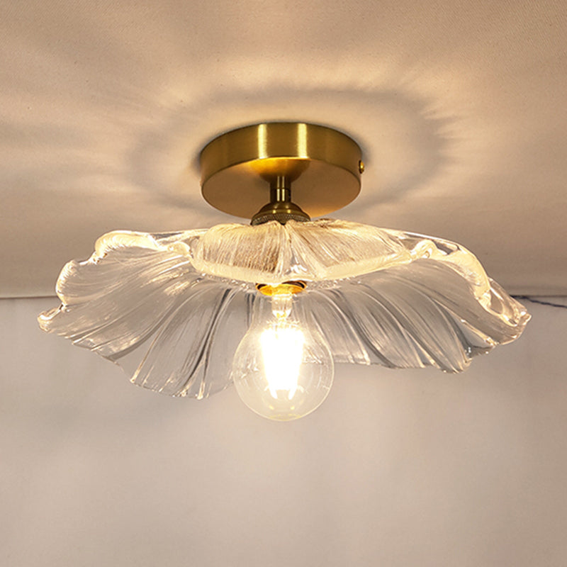 Retro Glass Ceiling Light Corridor Lighting Fixture with Brass Lamp Holder Brass Flower Clearhalo 'Ceiling Lights' 'Close To Ceiling Lights' 'Close to ceiling' 'Glass shade' 'Glass' 'Semi-flushmount' Lighting' 2562576