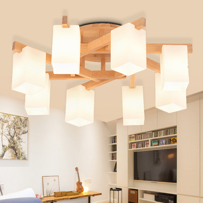 Wooden Branch Shape Ceiling Light Modern Flush Mount Light with Milky White Frosted Glass Shade Clearhalo 'Ceiling Lights' 'Close To Ceiling Lights' 'Close to ceiling' 'Semi-flushmount' Lighting' 2562754