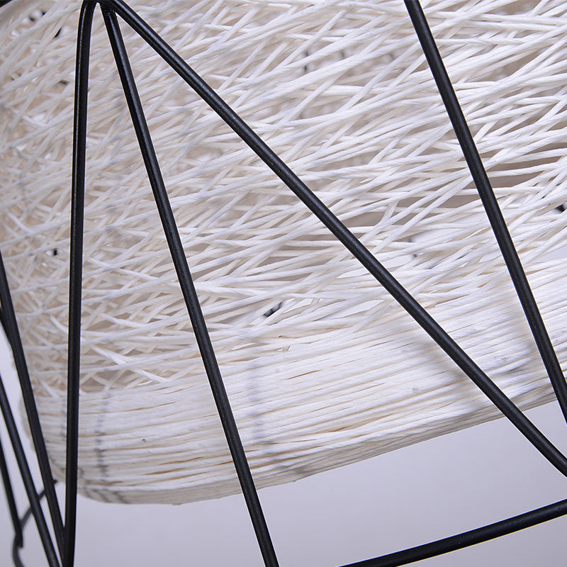 Bucket Ceiling Light Lodge Style Metallic and Rope 1 Light White/Blue-Orange-Yellow Pendant Lamp with Wire Frame Clearhalo 'Art Deco Pendants' 'Cast Iron' 'Ceiling Lights' 'Ceramic' 'Crystal' 'Industrial Pendants' 'Industrial' 'Metal' 'Middle Century Pendants' 'Pendant Lights' 'Pendants' 'Tiffany' Lighting' 257518