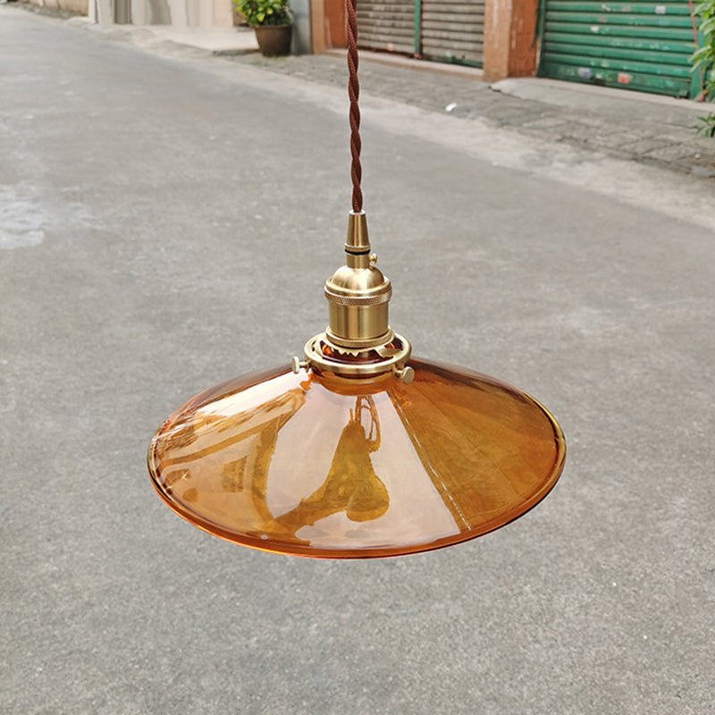 Brown 1 Light Pendant Retro Glass Shade Pan Pendant Light Fixtures for Living Room Clearhalo 'Ceiling Lights' 'Glass shade' 'Glass' 'Industrial Pendants' 'Industrial' 'Middle Century Pendants' 'Pendant Lights' 'Pendants' 'Tiffany' Lighting' 2579260