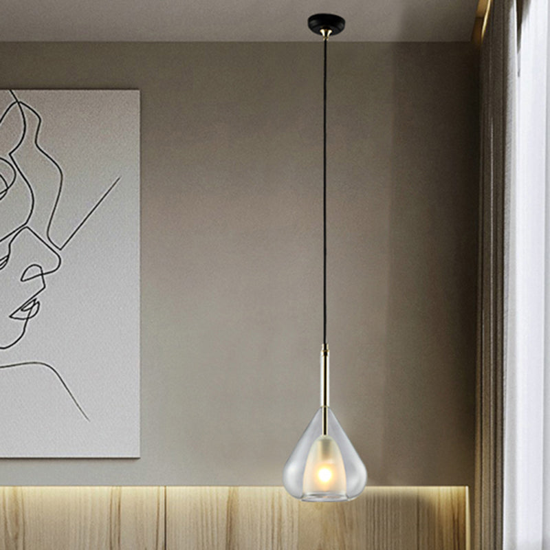 1 Light Teardrop Pendant Lamp Modern Double Glass Hanging Lamp for Living Room Clearhalo 'Ceiling Lights' 'Glass shade' 'Glass' 'Modern Pendants' 'Modern' 'Pendant Lights' 'Pendants' Lighting' 2588611