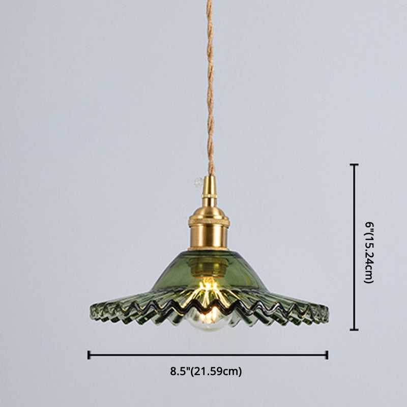Vintage Industrial Scalloped Edge Pendant Light 1 Light Glass Hanging Light for Living Room Clearhalo 'Ceiling Lights' 'Glass shade' 'Glass' 'Industrial Pendants' 'Industrial' 'Middle Century Pendants' 'Pendant Lights' 'Pendants' 'Tiffany' Lighting' 2588866