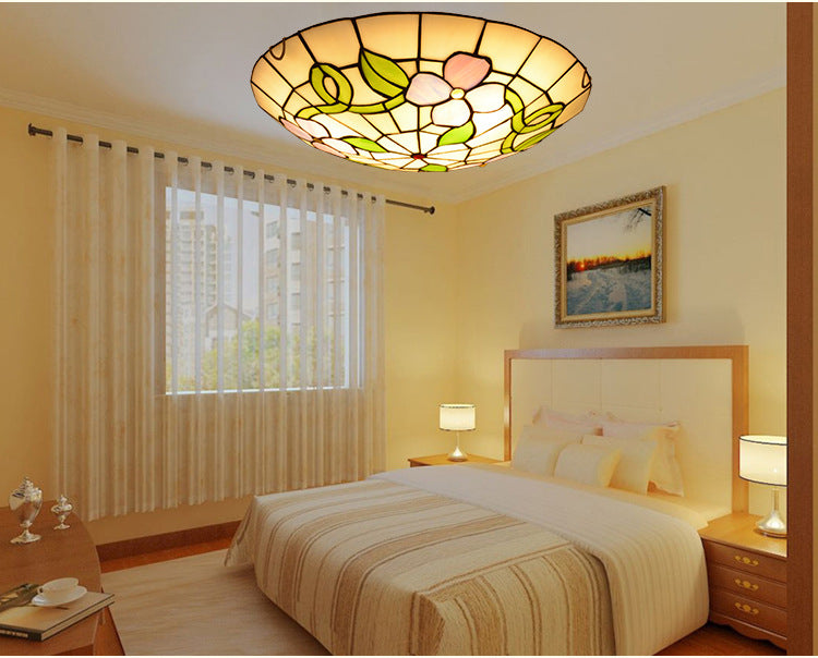 Flower Flush Mount Ceiling Light Stained Glass Tiffany-Style Flush Mount Ceiling Ligh Clearhalo 'Ceiling Lights' 'Close To Ceiling Lights' 'Close to ceiling' 'Flush mount' Lighting' 2589431