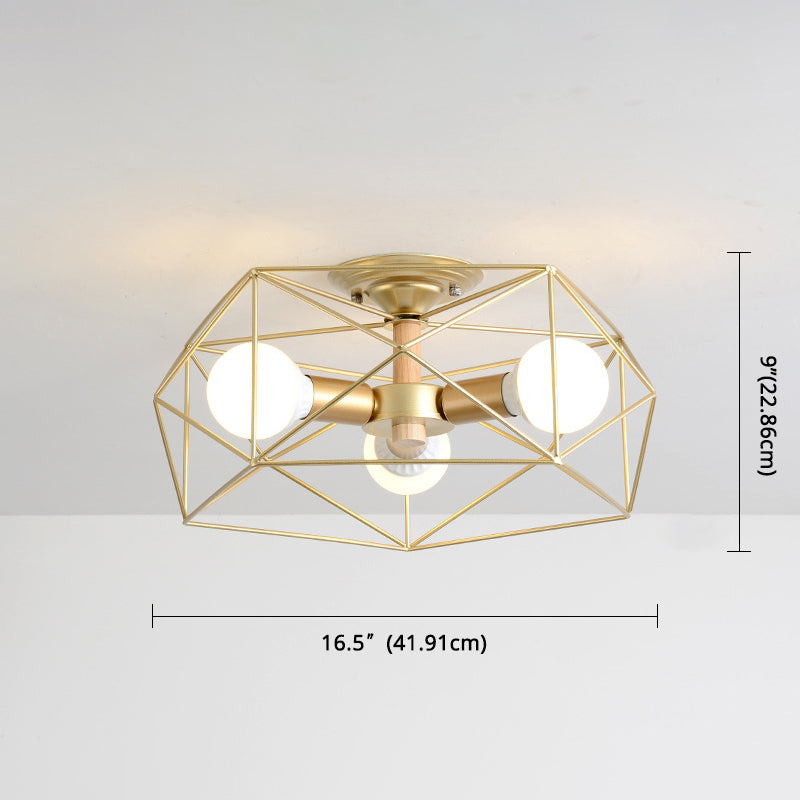 Geometric Flush Mount Ceiling Light Nordic Industrial Style Metal Ceiling Flush Mount for Bedroom Clearhalo 'Ceiling Lights' 'Close To Ceiling Lights' 'Close to ceiling' 'Semi-flushmount' Lighting' 2590802
