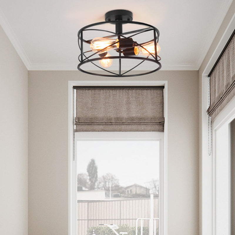 Trellis Cage Flush Mount Ceiling Light Retro Industrial Style Metal Ceiling Flush Mount for Living Room Clearhalo 'Ceiling Lights' 'Close To Ceiling Lights' 'Close to ceiling' 'Semi-flushmount' Lighting' 2590875