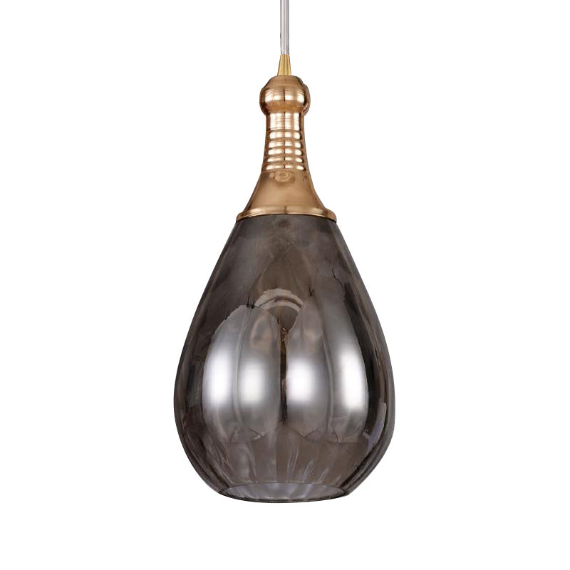 Vintage Teardrop Pendant Lighting 1 Bulb Height Adjustable Amber/Clear/Smoke Water Glass Shade Hanging Ceiling Light Clearhalo 'Ceiling Lights' 'Glass shade' 'Glass' 'Industrial Pendants' 'Industrial' 'Middle Century Pendants' 'Pendant Lights' 'Pendants' 'Tiffany' Lighting' 259155