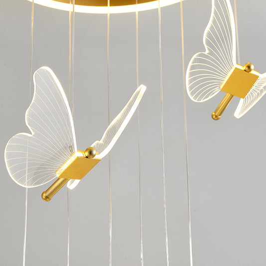Butterfly Spiral Stairs Ceiling Lighting Acrylic Modern LED Multi-Light Pendant in Gold Clearhalo 'Ceiling Lights' 'Modern Pendants' 'Modern' 'Pendant Lights' 'Pendants' Lighting' 2592874