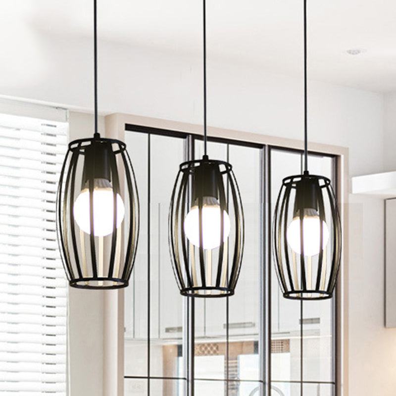 Black Barrel Shaped Hanging Lighting Industrial Bistro Cage Suspension Pendant Lamp Clearhalo 'Art Deco Pendants' 'Black' 'Cast Iron' 'Ceiling Lights' 'Ceramic' 'Crystal' 'Industrial Pendants' 'Industrial' 'Metal' 'Middle Century Pendants' 'Pendant Lights' 'Pendants' 'Rustic Pendants' 'Tiffany' Lighting' 2593894