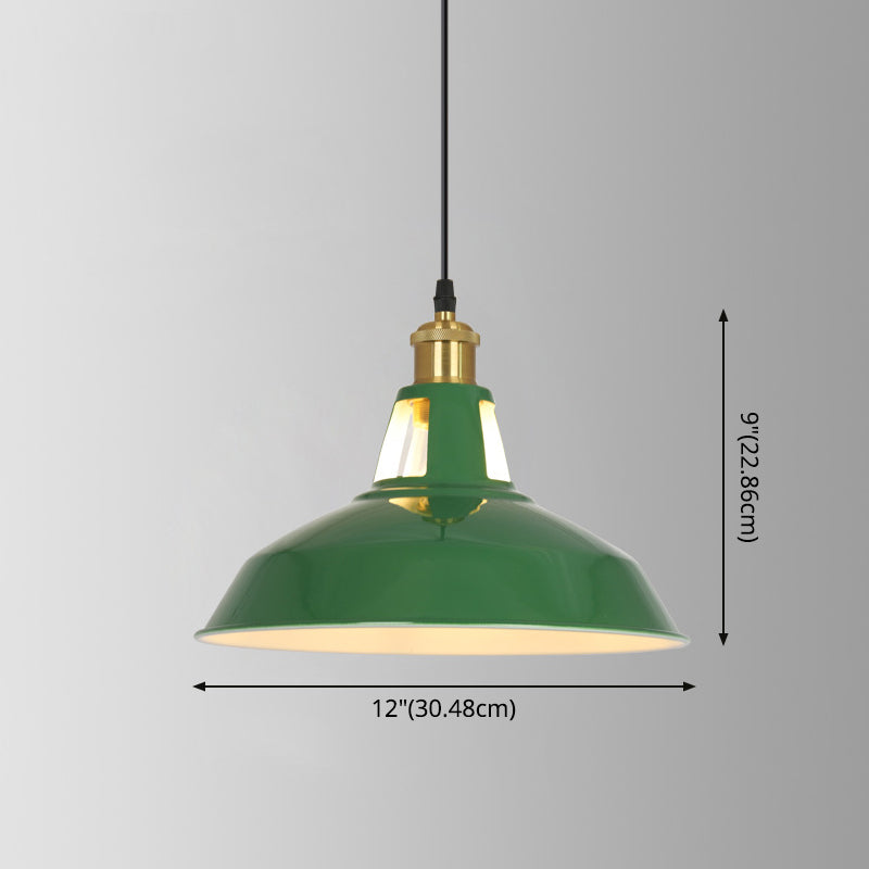 Enamel Green Shaded Suspension Lamp Retro Metal 1-Light Cafe Hanging Light Fixture Clearhalo 'Art Deco Pendants' 'Cast Iron' 'Ceiling Lights' 'Ceramic' 'Crystal' 'Industrial Pendants' 'Industrial' 'Metal' 'Middle Century Pendants' 'Pendant Lights' 'Pendants' 'Tiffany' Lighting' 2593946
