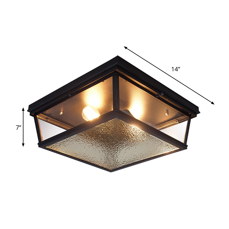 Industrial Squared Ceiling Lamp with Metal Frame Black 2 Lights Corridor Flush Mount Light Clearhalo 'Ceiling Lights' 'Close To Ceiling Lights' 'Close to ceiling' 'Flush mount' 'Industrial Flush Mount' Lighting' 259473