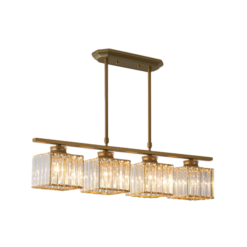 3/4 Lights Square Hanging Ceiling Light Modernism Clear Crystal Dining Room Lighting in Black/Gold Clearhalo 'Ceiling Lights' 'Island Lights' Lighting' 260158