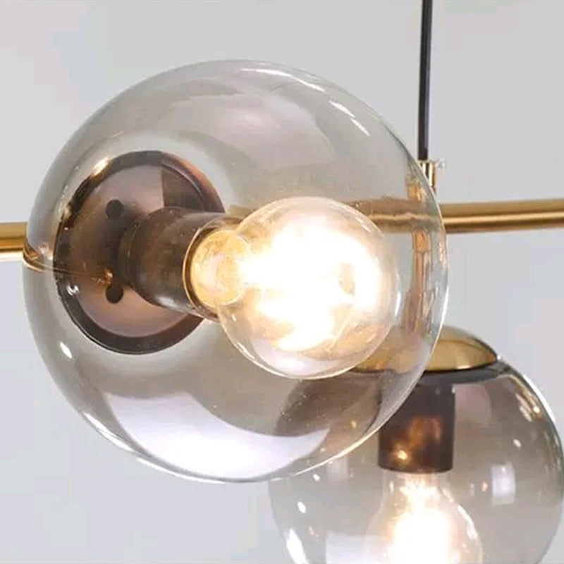 6 Light Modern Gold Metal Island Pendant Lighting Spherical Smoke Glass Island Ceiling Light for Dining Table Clearhalo 'Ceiling Lights' 'Island Lights' 'Lighting' 2605113