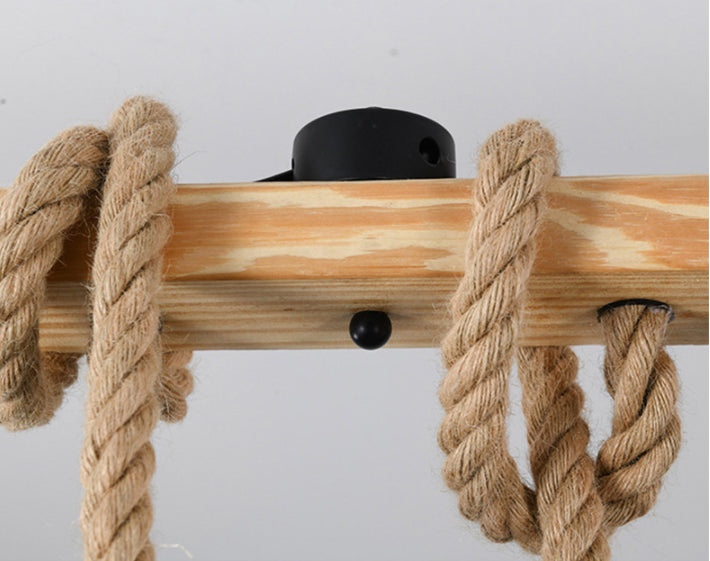 Vintage Hemp Rope Chandelier Indsutrial Retro Linear Wood Pendant