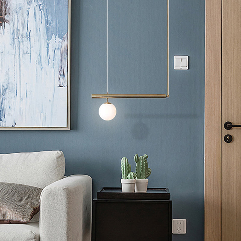 Modern Minimalism Gold Metal Linear Island Pendant Lighting Globe Glass Island Ceiling Light for Living Room Clearhalo 'Ceiling Lights' 'Island Lights' 'Lighting' 2605265