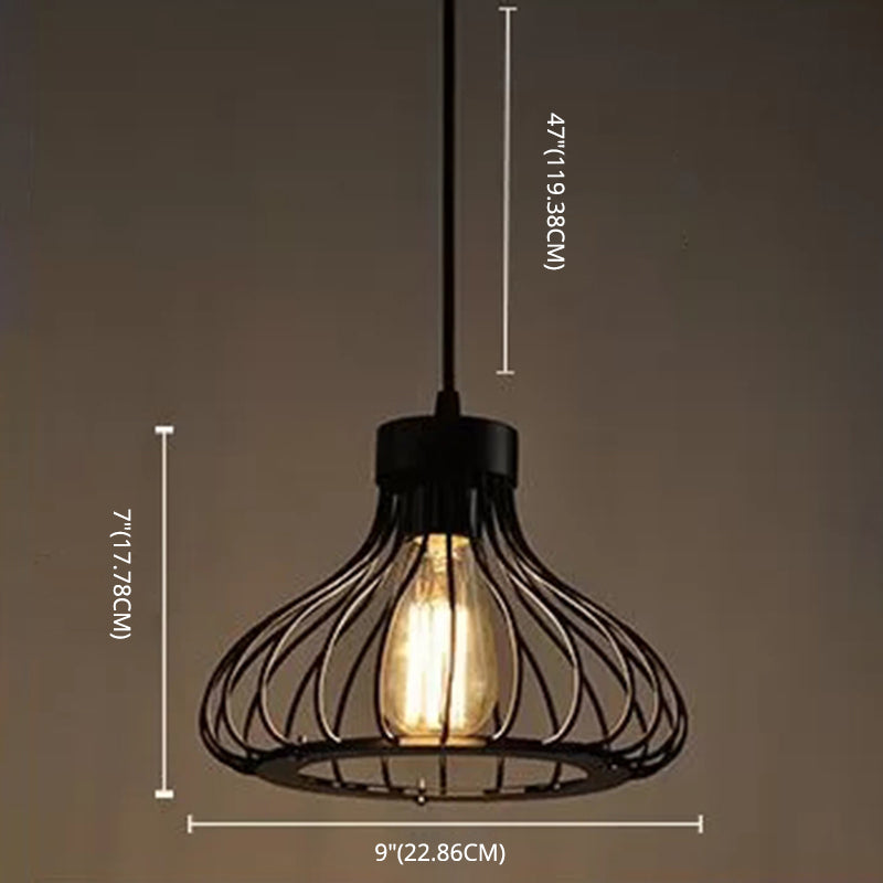 Black Metal 1 Light Pendant Light Indsutrial Retro Teardrop Cage Hanging Lamp for Restaurant Clearhalo 'Ceiling Lights' 'Pendant Lights' 'Pendants' Lighting' 2610050