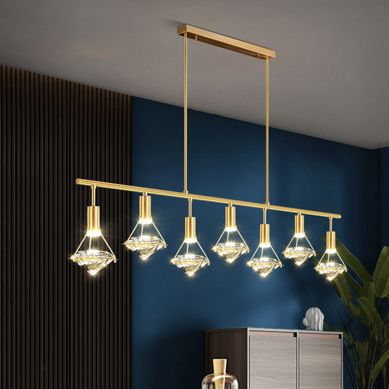 Crystal Diamond Island Lighting Postmodern Gold Finish LED Pendant Light Fixture Clearhalo 'Ceiling Lights' 'Island Lights' 'Lighting' 2612457