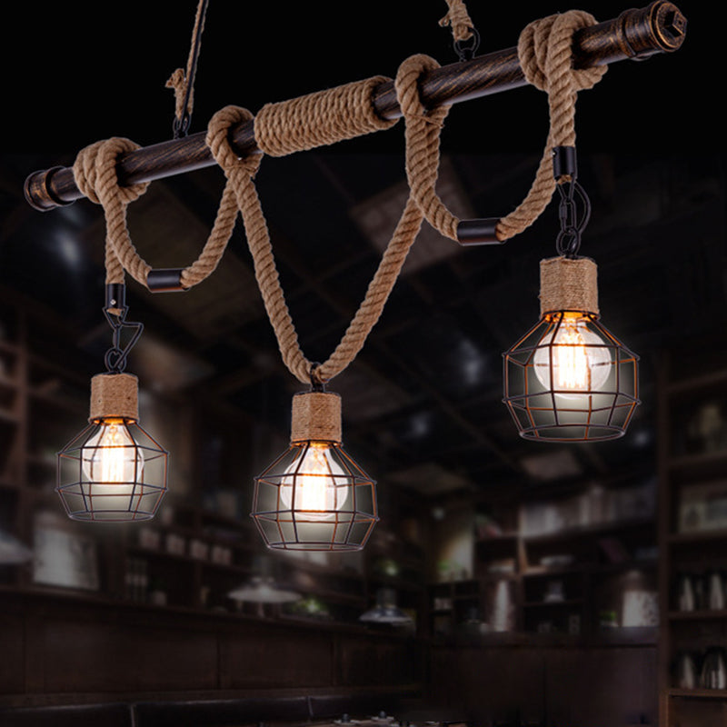 Hemp Rope Pendant Lamp Industrial Style Beige Linear Restaurant over Island Lighting Beige Globe Clearhalo 'Ceiling Lights' 'Island Lights' 'Lighting' 2612567