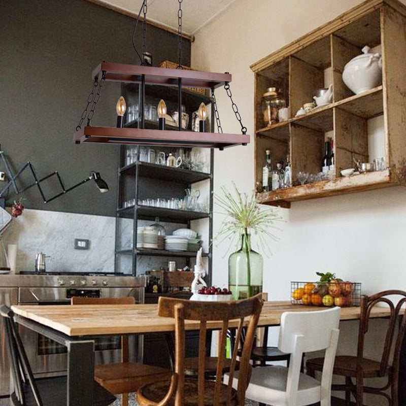 Trapezoid Wood Hanging Pendant Light Vintage 3/5 Lights Dining Room Island Lighting Fixture in Brown Clearhalo 'Ceiling Lights' 'Island Lights' Lighting' 261354