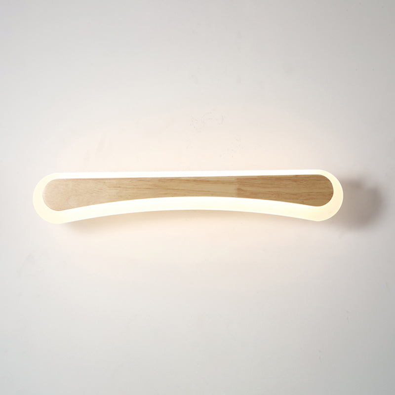Modern Bathroom Vanity Light Wooden LED Vanity Light Fixtures in Acrylic Shade Wood 31.5" Arc Clearhalo 'Vanity Lights' 'Wall Lights' Lighting' 2616988
