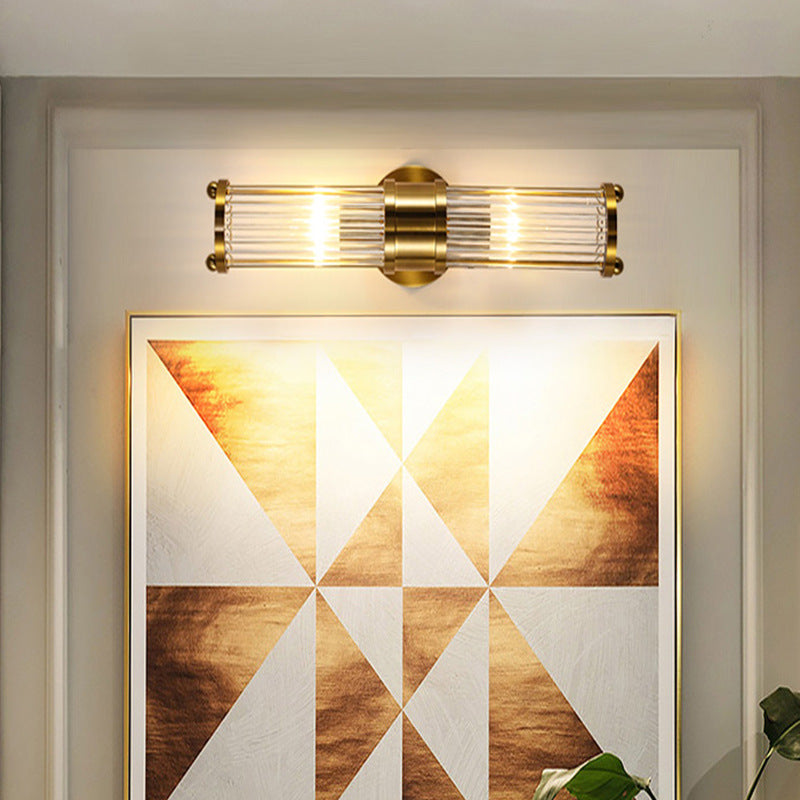 Indoor Lighting Wall Mount Lamp 2 Heads Crystal LED Bathroom Vanity Lights in Gold Finish Clearhalo 'Vanity Lights' 'Wall Lights' Lighting' 2617104