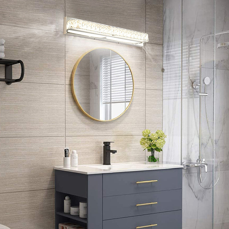 Stainless Steel Base Bathroom Vanity Sconces Crystal Embedded over Mirror Vanity Lights Clearhalo 'Vanity Lights' 'Wall Lights' Lighting' 2617356