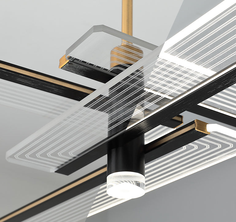 Rectangular Panel Hanging Light Fixture Modern Acrylic Black LED Chandelier for Living Room Clearhalo 'Ceiling Lights' 'Chandeliers' Lighting' 2618657