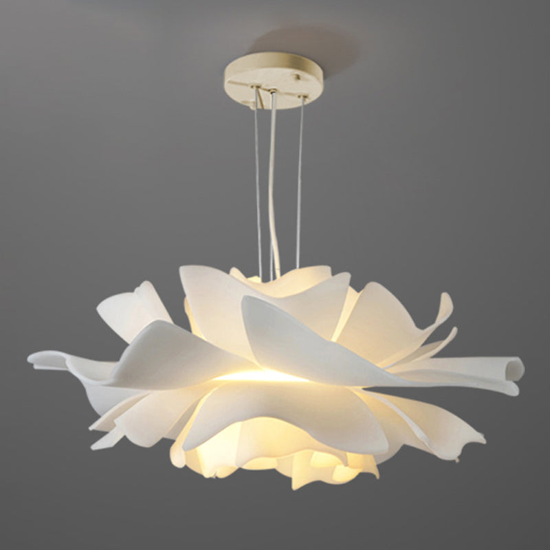 Tulle-Like Floral Chandelier Decorative Plastic Cafe LED Suspension Lighting  Fixture in White - Clearhalo