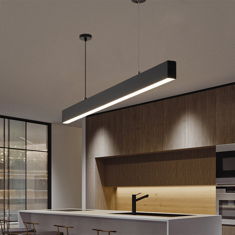 Matte Black Rectangular Island Lighting Simplicity Metal LED Hanging Light for Dining Room Clearhalo 'Ceiling Lights' 'Island Lights' 'Lighting' 2628097