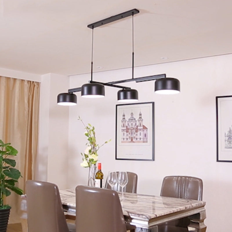 4-Light Diner Island Lamp Nordic LED Hanging Light Fixture with Drum Acrylic Shade Black Clearhalo 'Ceiling Lights' 'Island Lights' 'Lighting' 2628160