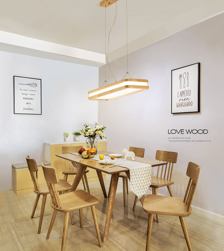 Wood Rectangular Hanging Island Lamp Minimalist LED Acrylic Ceiling Suspension Lamp for Dinner Clearhalo 'Ceiling Lights' 'Island Lights' 'Lighting' 2628245
