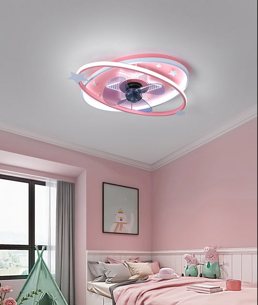 Nordic Metal Flush Mount Ceiling Fan Light Fixture Saturn Flush Mount Spotlight with Fan for Kids Bedroom Clearhalo 'Ceiling Fans with Lights' 'Ceiling Fans' Lighting' 2628404