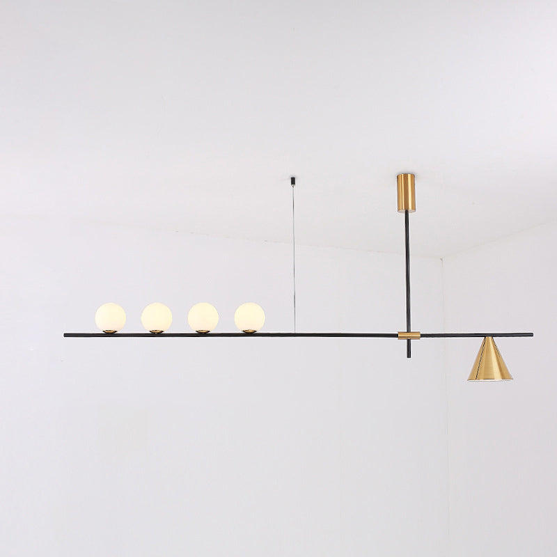 Modern Minimalist Linear Chandelier Light Fixture Spherical White Glass Ceiling Chandelier 5 Gold Clearhalo 'Ceiling Lights' 'Island Lights' 'Lighting' 2628464