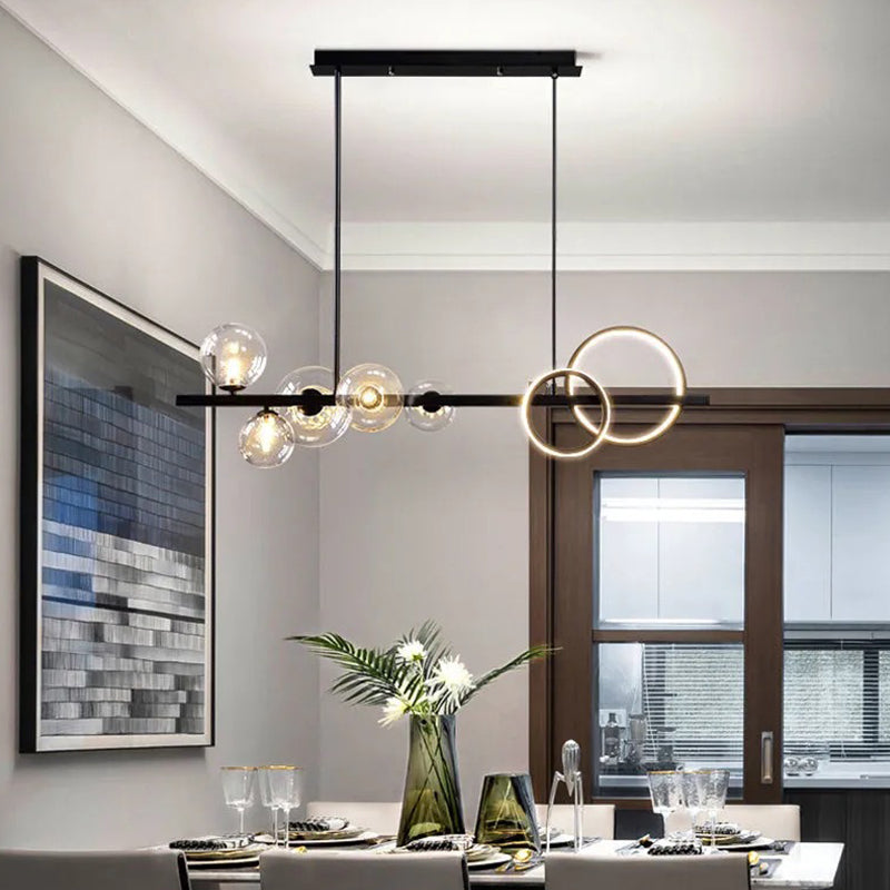 5 Light Modern Black Metal Island Pendant Lighting Clear Glass Island Ceiling Light for Dining Table Clearhalo 'Ceiling Lights' 'Island Lights' 'Lighting' 2628549