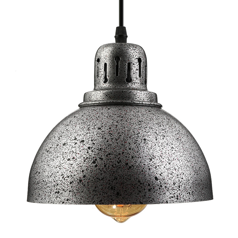 Rustic Industrial Domed Hanging Lamp 1 Light Wrought Iron Ceiling Light Fixture with Vented Socket in Dark Grey/Light Grey Clearhalo 'Art Deco Pendants' 'Cast Iron' 'Ceiling Lights' 'Ceramic' 'Crystal' 'Industrial Pendants' 'Industrial' 'Metal' 'Middle Century Pendants' 'Pendant Lights' 'Pendants' 'Tiffany' Lighting' 2640