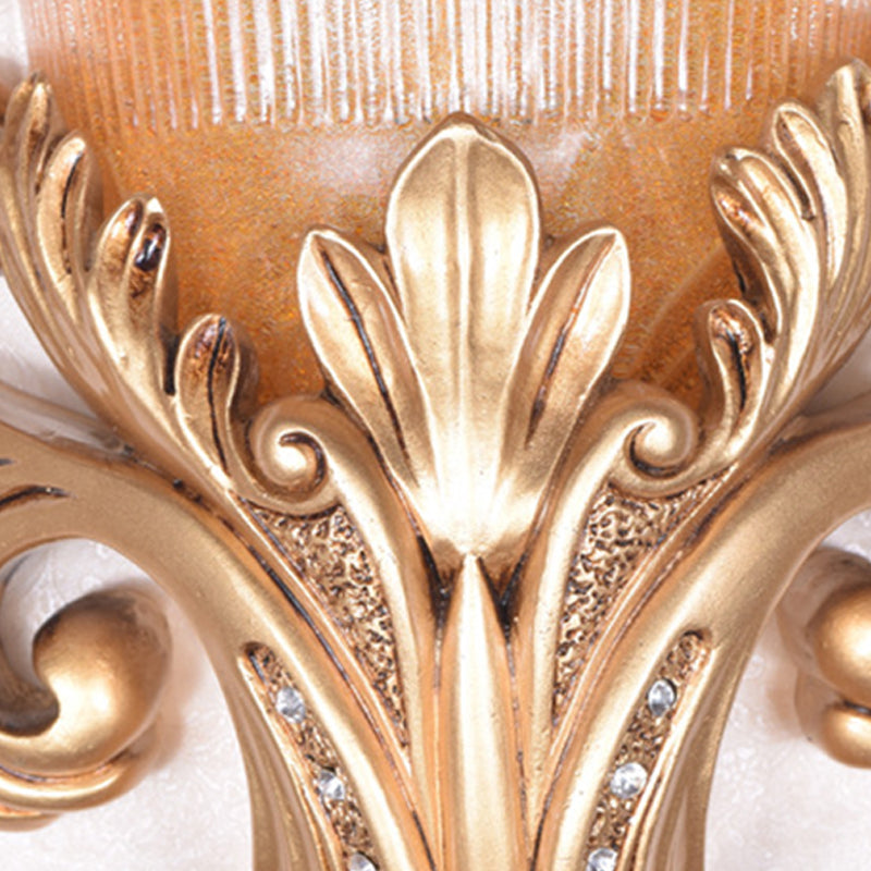 Colonial Bell Flush Mount 1 Head Prismatic Glass Wall Sconce Lighting in Gold for Living Room Clearhalo 'Wall Lamps & Sconces' 'Wall Lights' Lighting' 264935