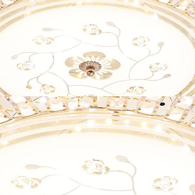 White Drum Ceiling Light Fixture Modern K9 Crystal LED Flush Mount Light, 12"/16"/19.5" Wide Clearhalo 'Ceiling Lights' 'Close To Ceiling Lights' 'Close to ceiling' 'Flush mount' Lighting' 266478