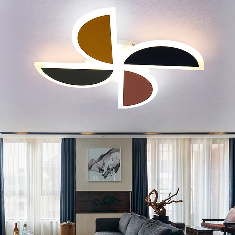 Nordic Windmill Acrylic Ceiling Lamp 19.5"/23.5" W LED Green-Yellow-Pink Flush Mount Lighting, Warm/White/3 Color Light Green-Yellow-Pink Remote Control Stepless Dimming Clearhalo 'Ceiling Lights' 'Close To Ceiling Lights' 'Close to ceiling' 'Flush mount' Lighting' 266871
