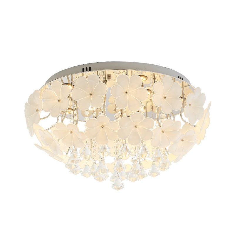 16"/19.5"/23.5" W Petal Living Room Flush Mount Lamp Modern Crystal LED White Flush Light Fixture Clearhalo 'Ceiling Lights' 'Close To Ceiling Lights' 'Close to ceiling' 'Flush mount' Lighting' 267030