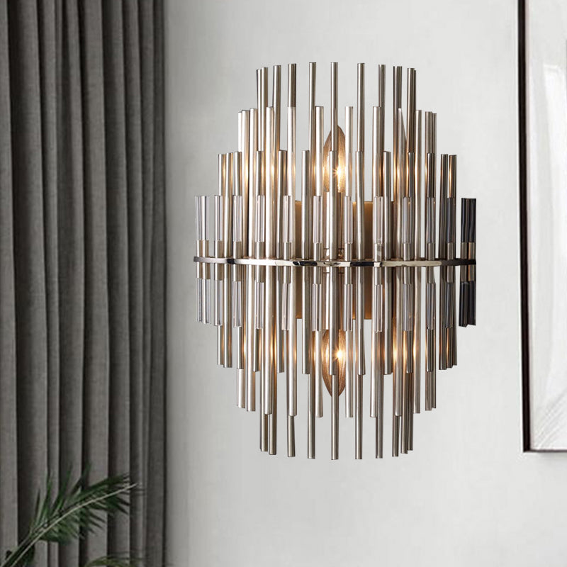 Chrome/Black Tiered Tubular Wall Mounted Lamp Retro Metallic 1 Light Wall Sconce Lighting Chrome Clearhalo 'Wall Lamps & Sconces' 'Wall Lights' Lighting' 268408