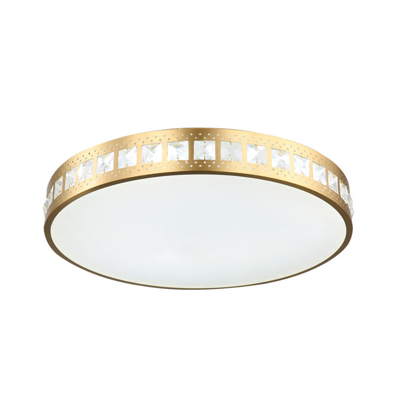Drum Ceiling Light Simple K9 Crystal Gold 16"/19.5"/23.5" Wide LED Flush Mount Light Fixture in 3 Color/Remote Control Steplesss Dimming Light Clearhalo 'Ceiling Lights' 'Close To Ceiling Lights' 'Close to ceiling' 'Flush mount' Lighting' 268598