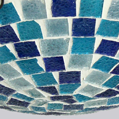 Blue Round Ceiling Light Fixture 12"/16" Width Tiffany Mosaic Glass 1 Bulb Flush Mount Ceiling Light Clearhalo 'Ceiling Lights' 'Close To Ceiling Lights' 'Close to ceiling' 'Glass shade' 'Glass' 'Semi-flushmount' 'Tiffany close to ceiling' 'Tiffany' Lighting' 26914