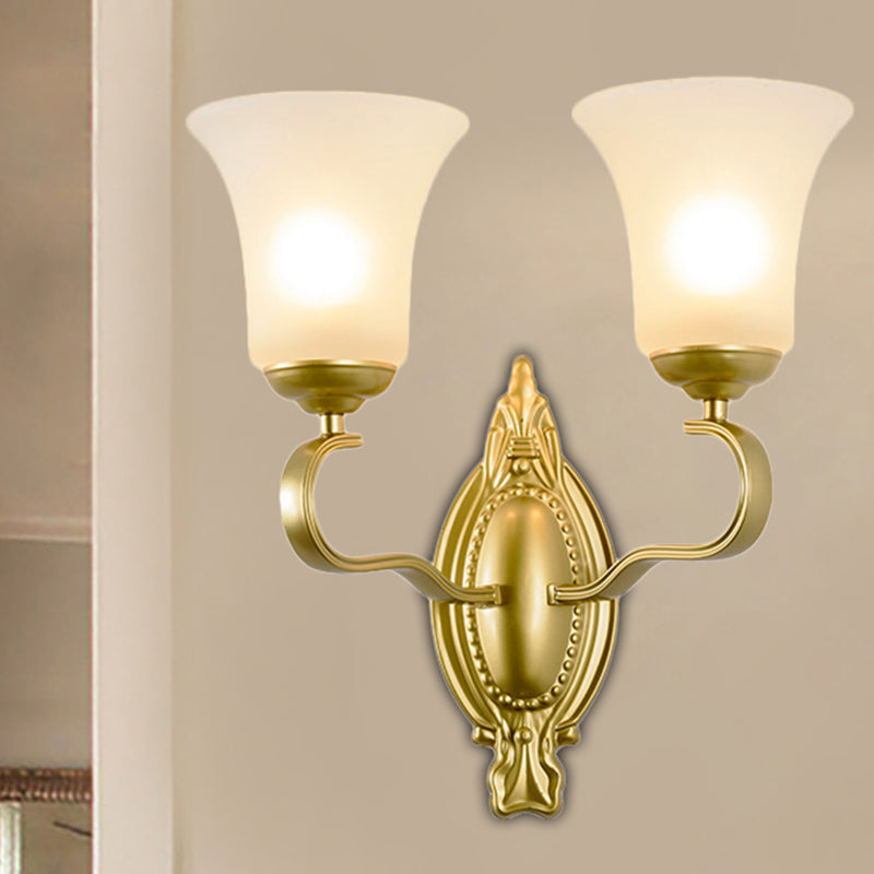 Bell Opal Glass Sconce Light Fixture Vintage Style 1/2-Head Corridor Wall Mount Light in Gold 2.0 Gold Clearhalo 'Wall Lamps & Sconces' 'Wall Lights' Lighting' 270169
