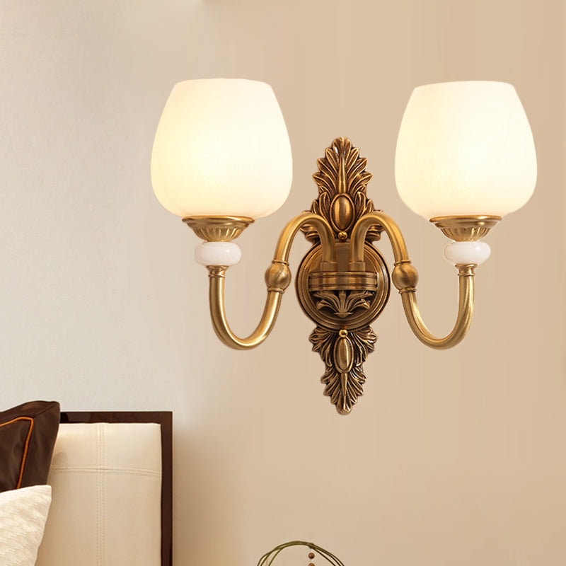Metal Brass Wall Sconce Fixture Gooseneck 1/2-Light Vintage Stylish Wall Lamp with White Glass Bowl Shade 2.0 Brass Clearhalo 'Wall Lamps & Sconces' 'Wall Lights' Lighting' 270334